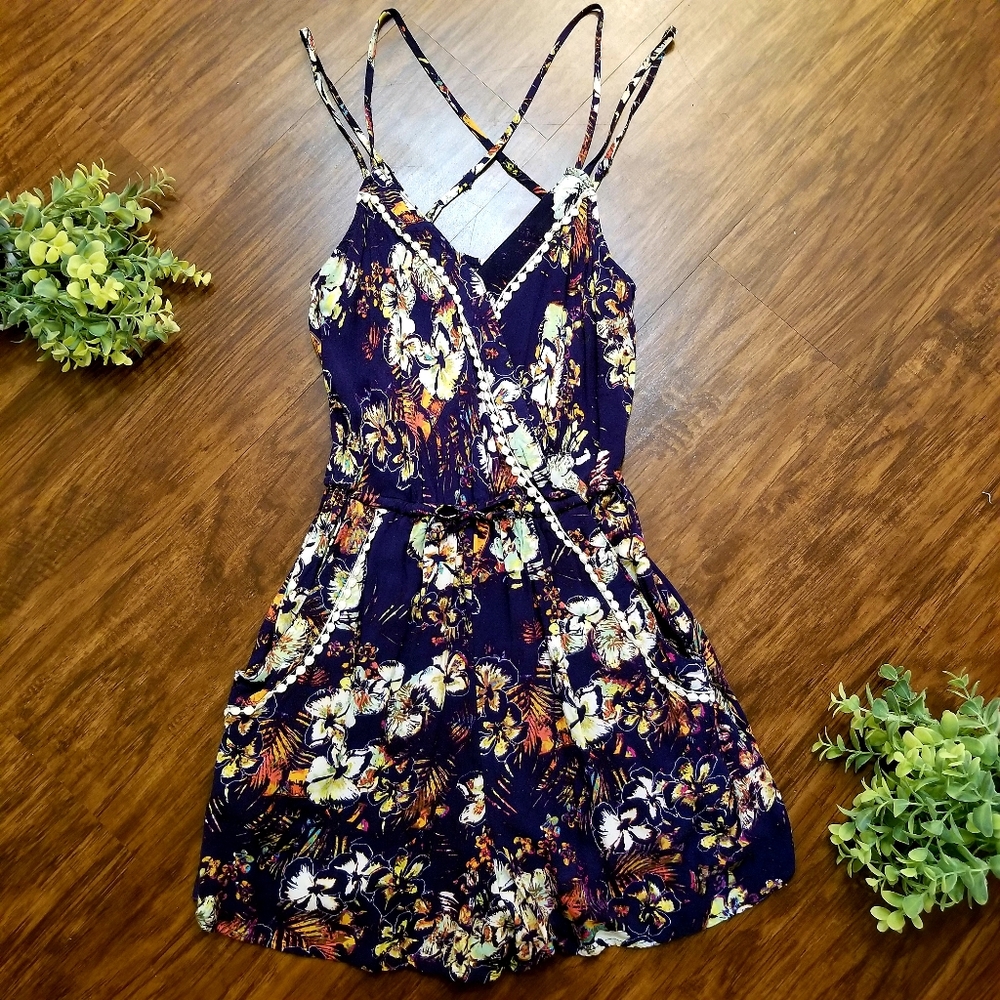 Xhilaration Casual Hawaiin Romper Navy Blue S